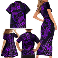 Polynesian Turtle Valentine Family Matching Short Sleeve Bodycon Dress and Hawaiian Shirt You And Me Purple Hibiscus Heart LT01 - Polynesian Pride