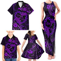 Polynesian Turtle Valentine Family Matching Tank Maxi Dress and Hawaiian Shirt You And Me Purple Hibiscus Heart LT01 - Polynesian Pride