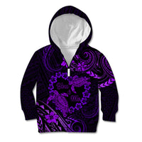 Polynesian Turtle Valentine Kid Hoodie You And Me Purple Hibiscus Heart LT01 Zip Hoodie Purple - Polynesian Pride