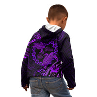 Polynesian Turtle Valentine Kid Hoodie You And Me Purple Hibiscus Heart LT01 - Polynesian Pride