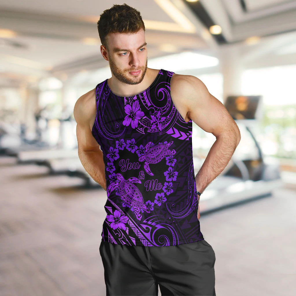 Polynesian Turtle Valentine Men Tank Top You And Me Purple Hibiscus Heart LT01 Purple - Polynesian Pride