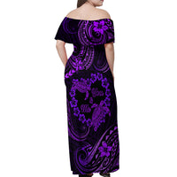 Polynesian Turtle Valentine Off Shoulder Maxi Dress You And Me Purple Hibiscus Heart LT01 - Polynesian Pride