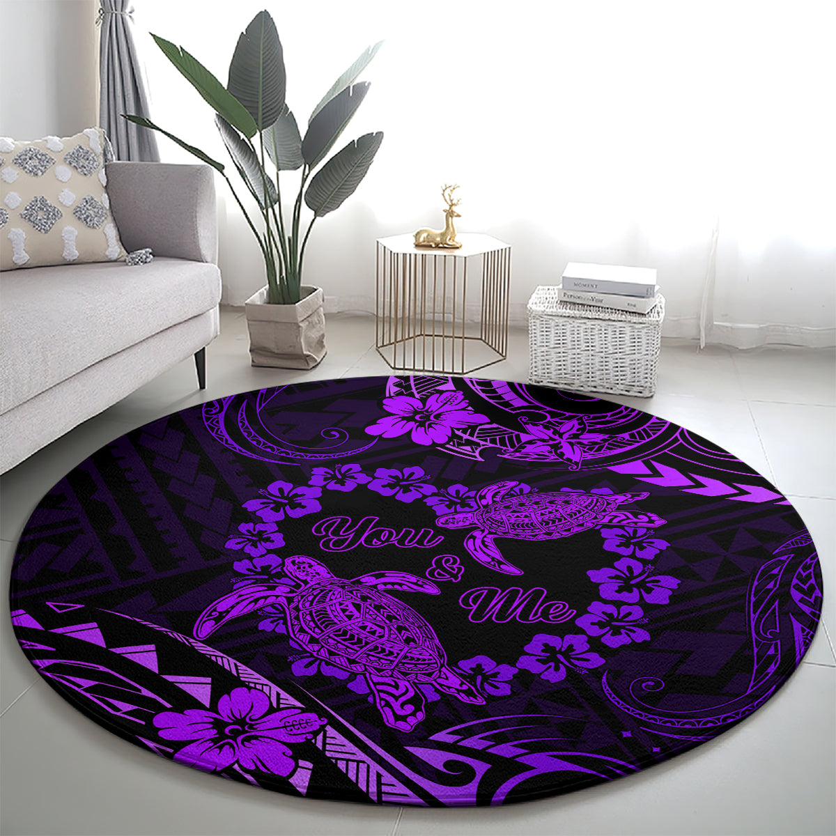 Polynesian Turtle Valentine Round Carpet You And Me Purple Hibiscus Heart LT01 - Polynesian Pride