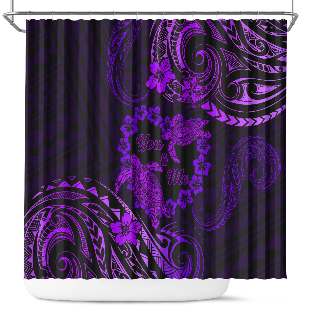 Polynesian Turtle Valentine Shower Curtain You And Me Purple Hibiscus Heart LT01 Purple - Polynesian Pride