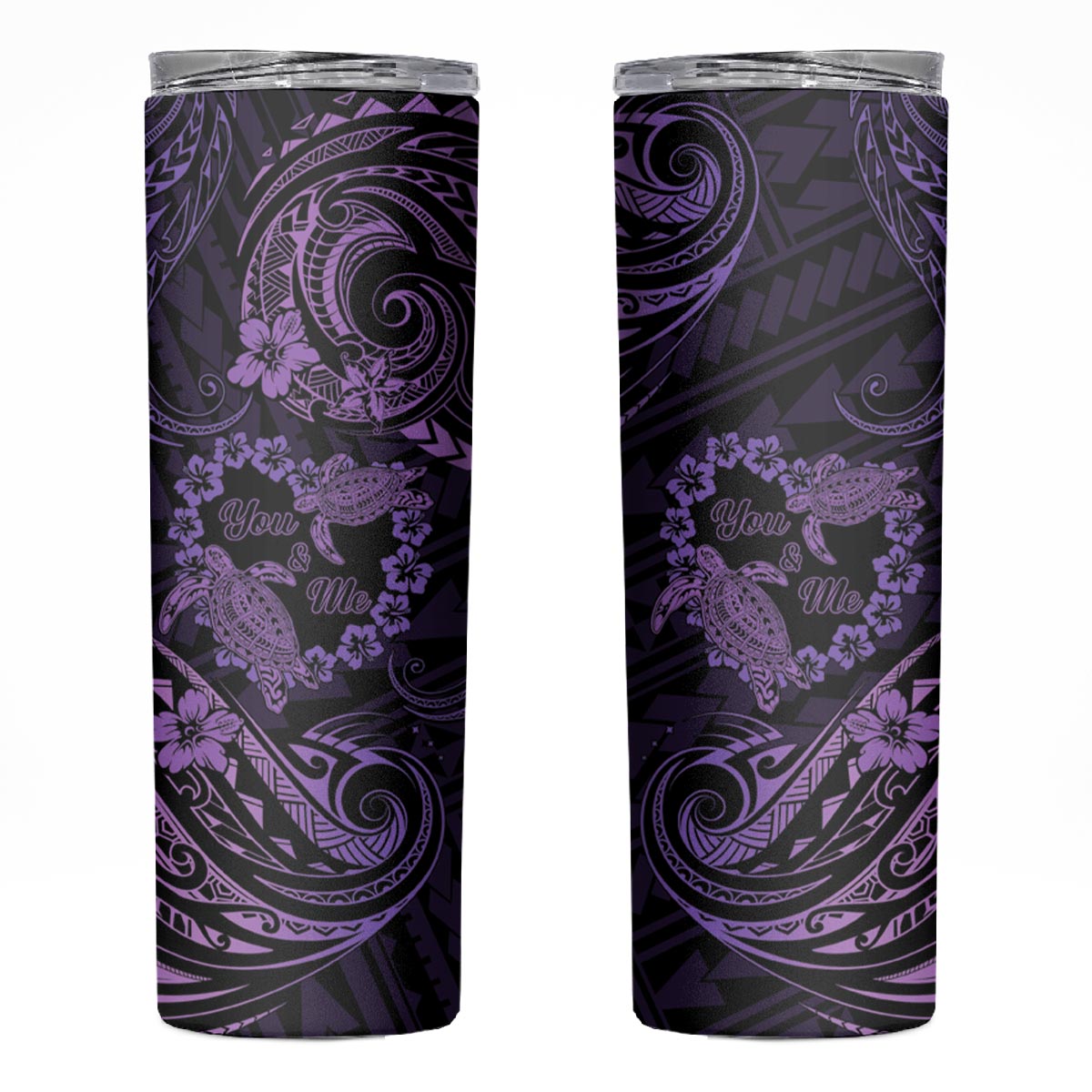 Polynesian Turtle Valentine Skinny Tumbler You And Me Purple Hibiscus Heart