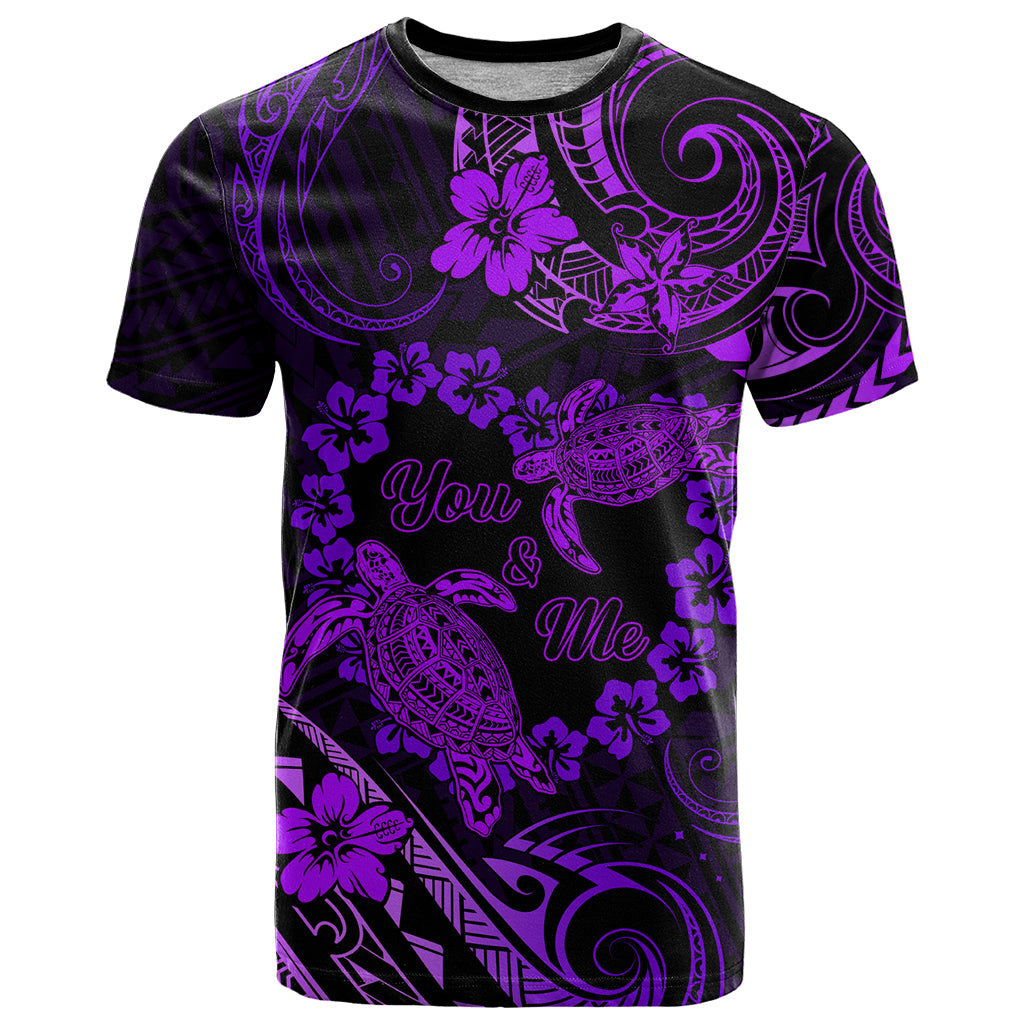 Polynesian Turtle Valentine T Shirt You And Me Purple Hibiscus Heart LT01 Purple - Polynesian Pride