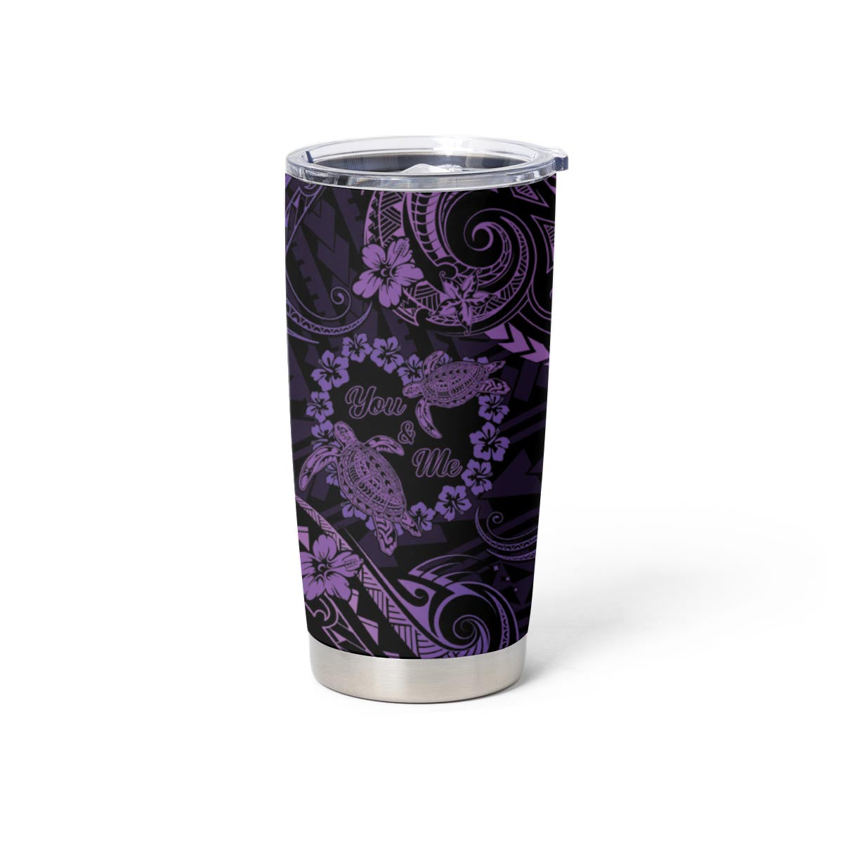 Polynesian Turtle Valentine Tumbler Cup You And Me Purple Hibiscus Heart LT01 - Polynesian Pride