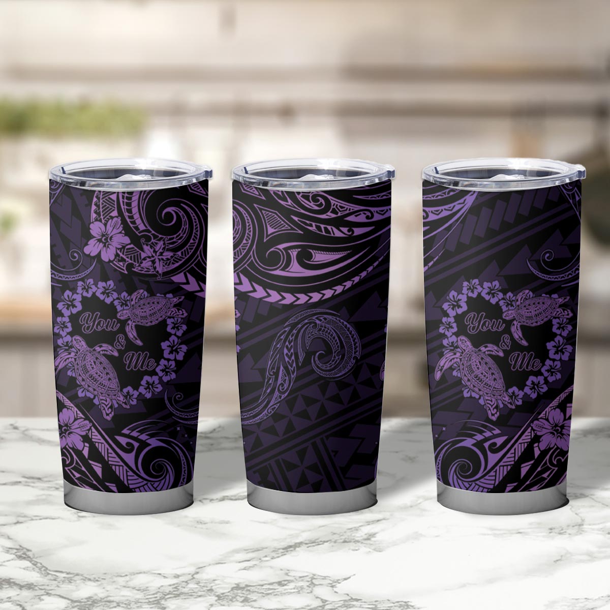Polynesian Turtle Valentine Tumbler Cup You And Me Purple Hibiscus Heart LT01 - Polynesian Pride