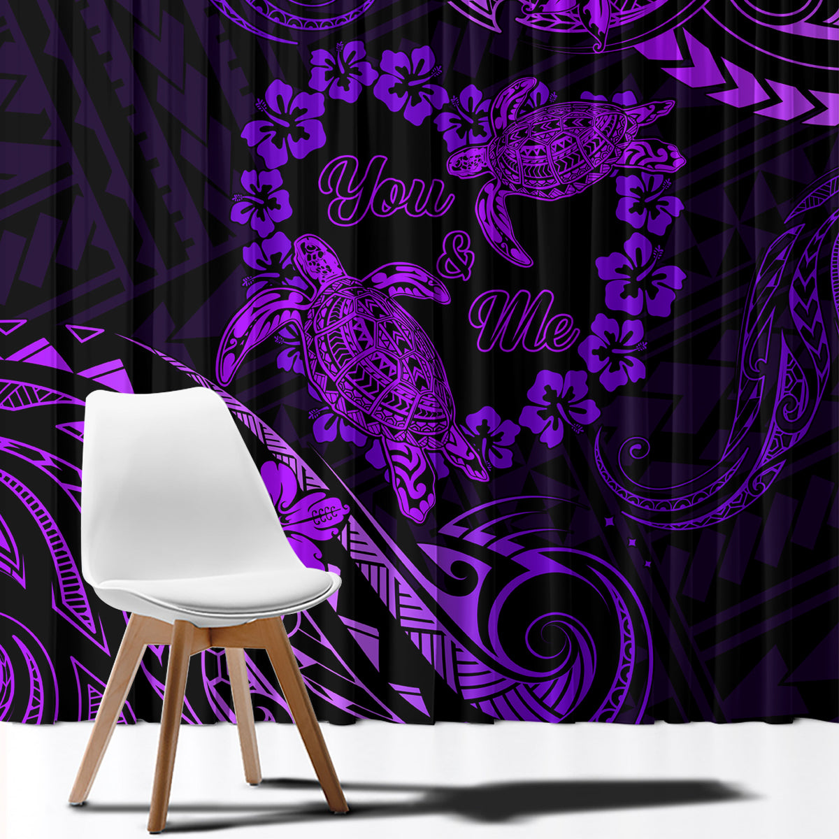 Polynesian Turtle Valentine Window Curtain You And Me Purple Hibiscus Heart LT01 - Polynesian Pride