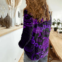 Polynesian Turtle Valentine Women Casual Shirt You And Me Purple Hibiscus Heart LT01 - Polynesian Pride