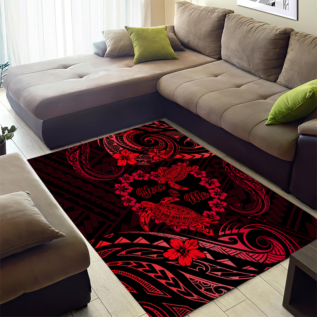Polynesian Turtle Valentine Area Rug You And Me Red Hibiscus Heart LT01 - Polynesian Pride