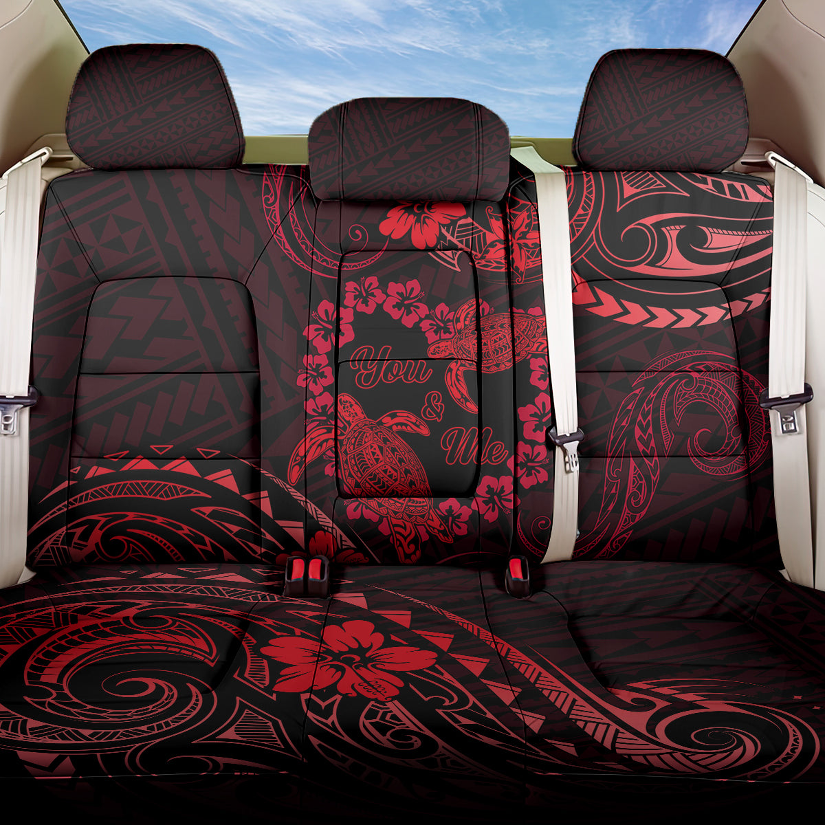 Polynesian Turtle Valentine Back Car Seat Cover You And Me Red Hibiscus Heart LT01 One Size Red - Polynesian Pride