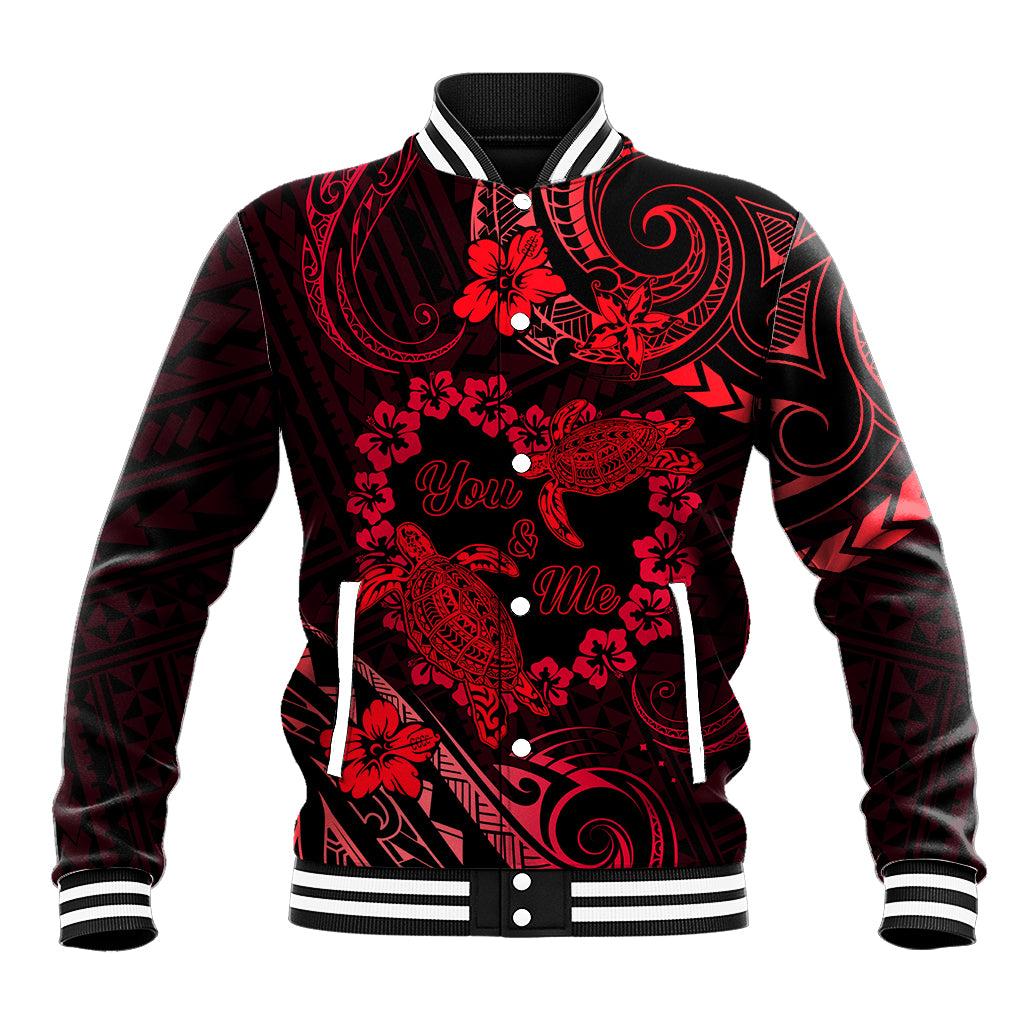 Polynesian Turtle Valentine Baseball Jacket You And Me Red Hibiscus Heart LT01 Unisex Red - Polynesian Pride