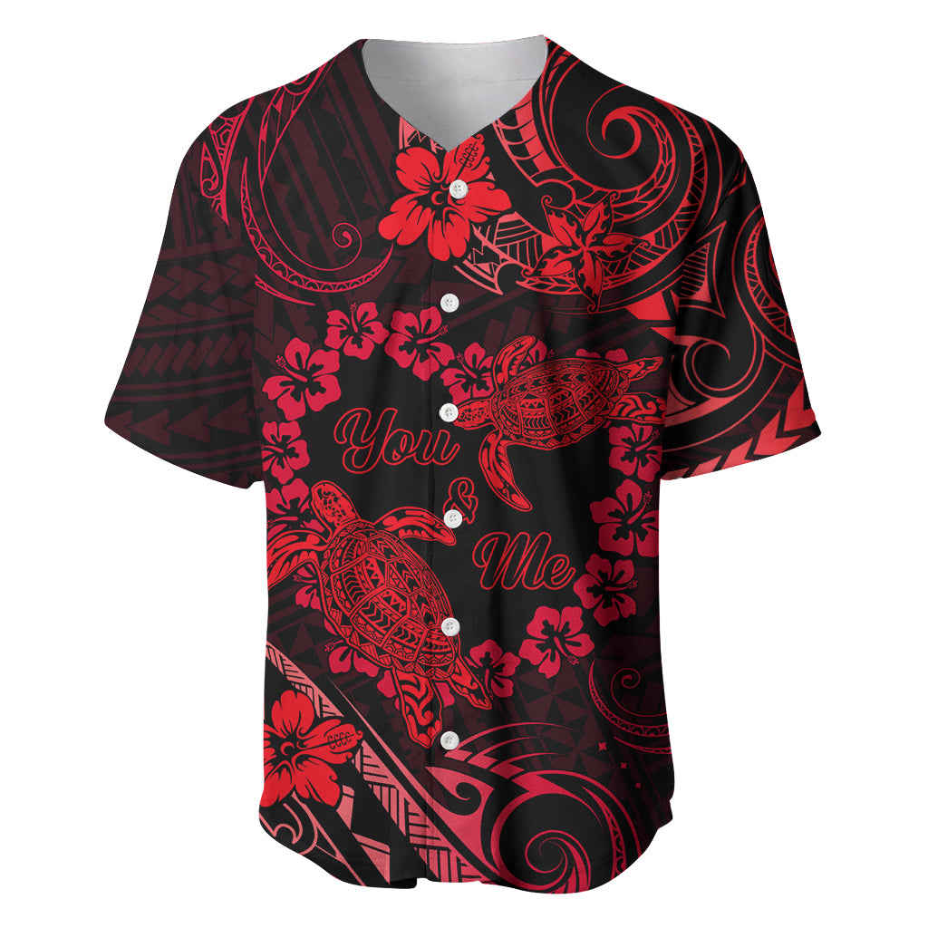 Polynesian Turtle Valentine Baseball Jersey You And Me Red Hibiscus Heart LT01 Red - Polynesian Pride