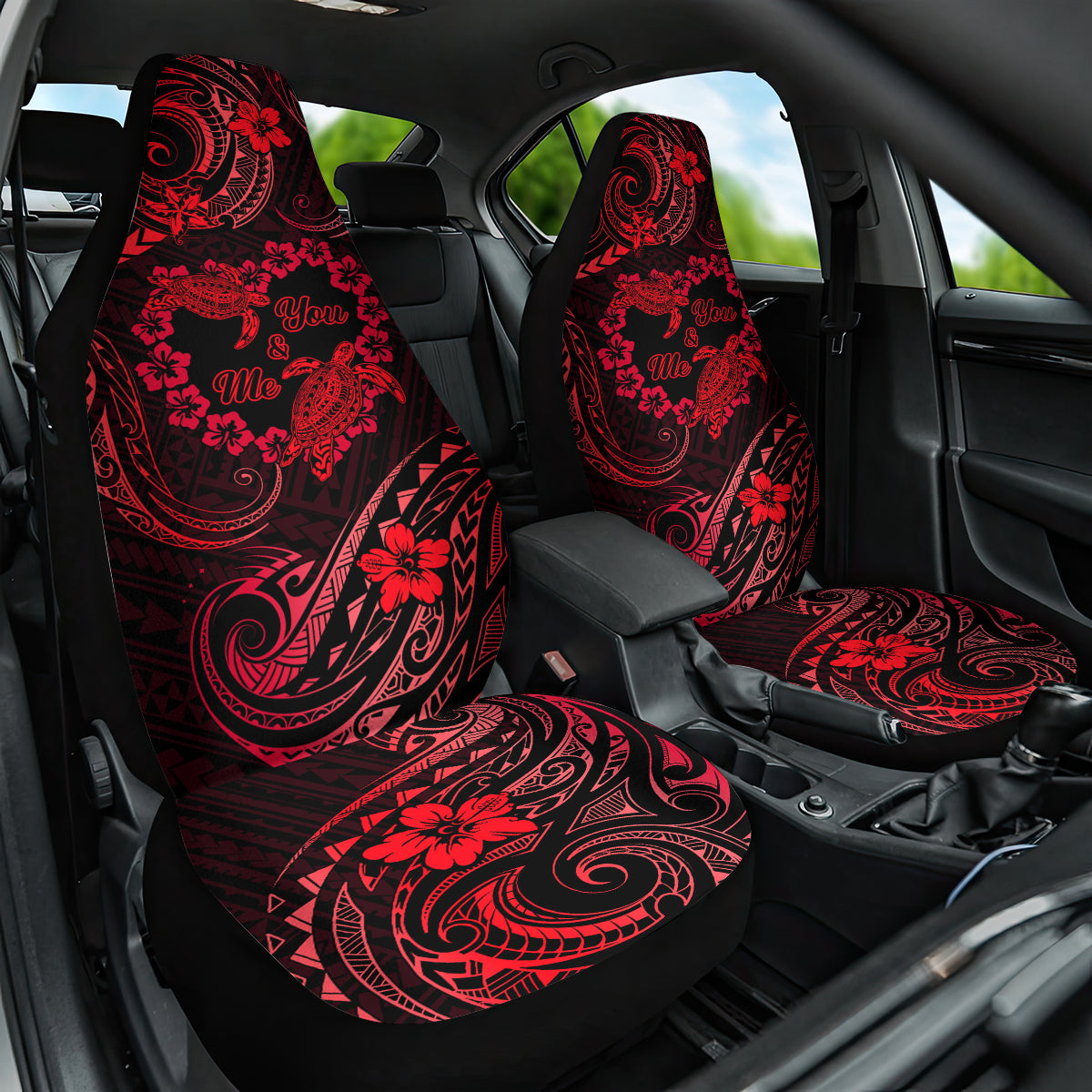 Polynesian Turtle Valentine Car Seat Cover You And Me Red Hibiscus Heart LT01 One Size Red - Polynesian Pride