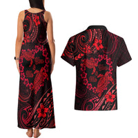 Polynesian Turtle Valentine Couples Matching Tank Maxi Dress and Hawaiian Shirt You And Me Red Hibiscus Heart LT01 - Polynesian Pride