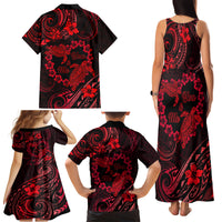 Polynesian Turtle Valentine Family Matching Tank Maxi Dress and Hawaiian Shirt You And Me Red Hibiscus Heart LT01 - Polynesian Pride