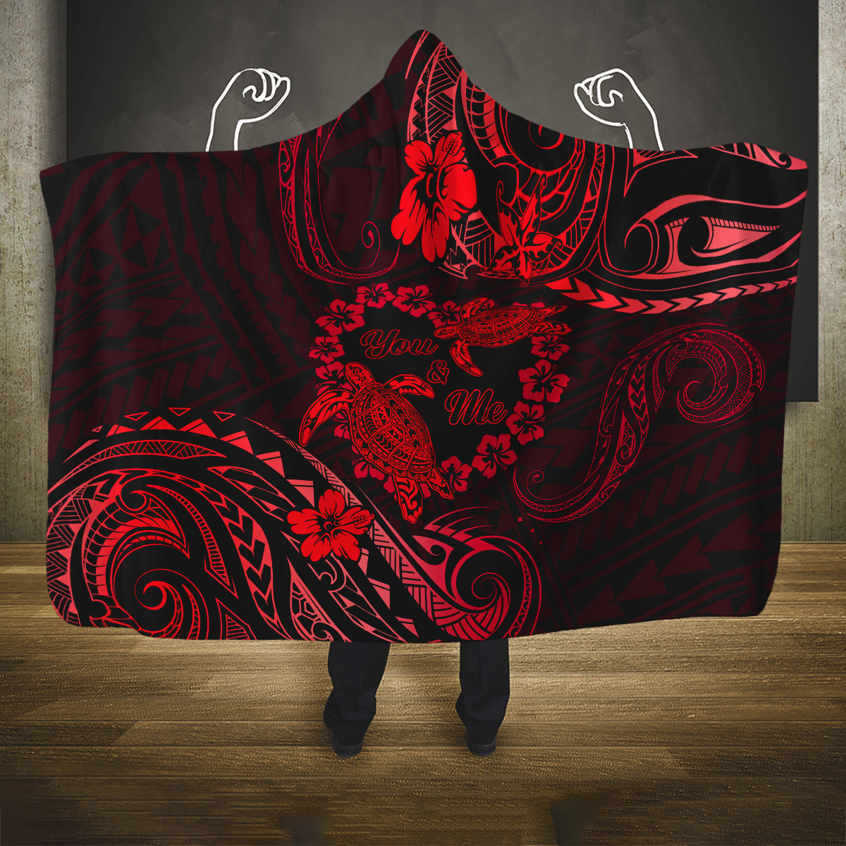 Polynesian Turtle Valentine Hooded Blanket You And Me Red Hibiscus Heart LT01 One Size Red - Polynesian Pride