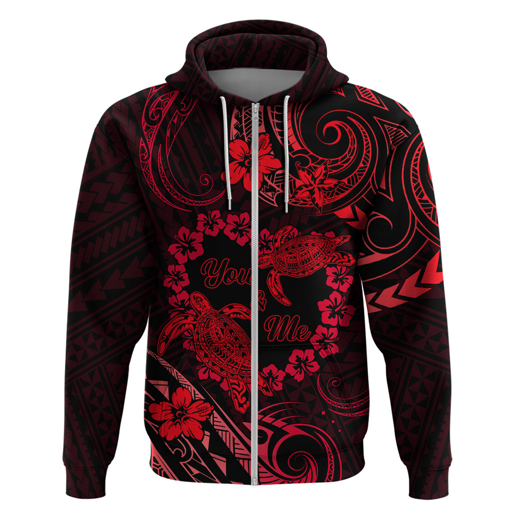 Polynesian Turtle Valentine Hoodie You And Me Red Hibiscus Heart LT01 Zip Hoodie Red - Polynesian Pride