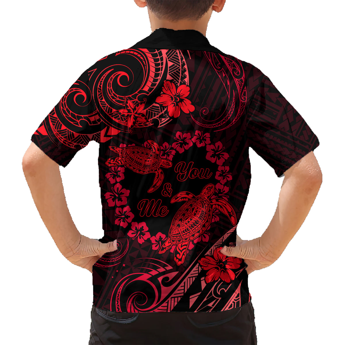 Polynesian Turtle Valentine Kid Hawaiian Shirt You And Me Red Hibiscus Heart LT01 - Polynesian Pride