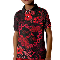 Polynesian Turtle Valentine Kid Polo Shirt You And Me Red Hibiscus Heart LT01 Kid Red - Polynesian Pride
