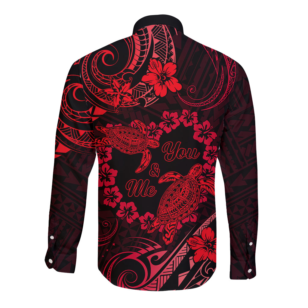 Polynesian Turtle Valentine Long Sleeve Button Shirt You And Me Red Hibiscus Heart LT01 - Polynesian Pride