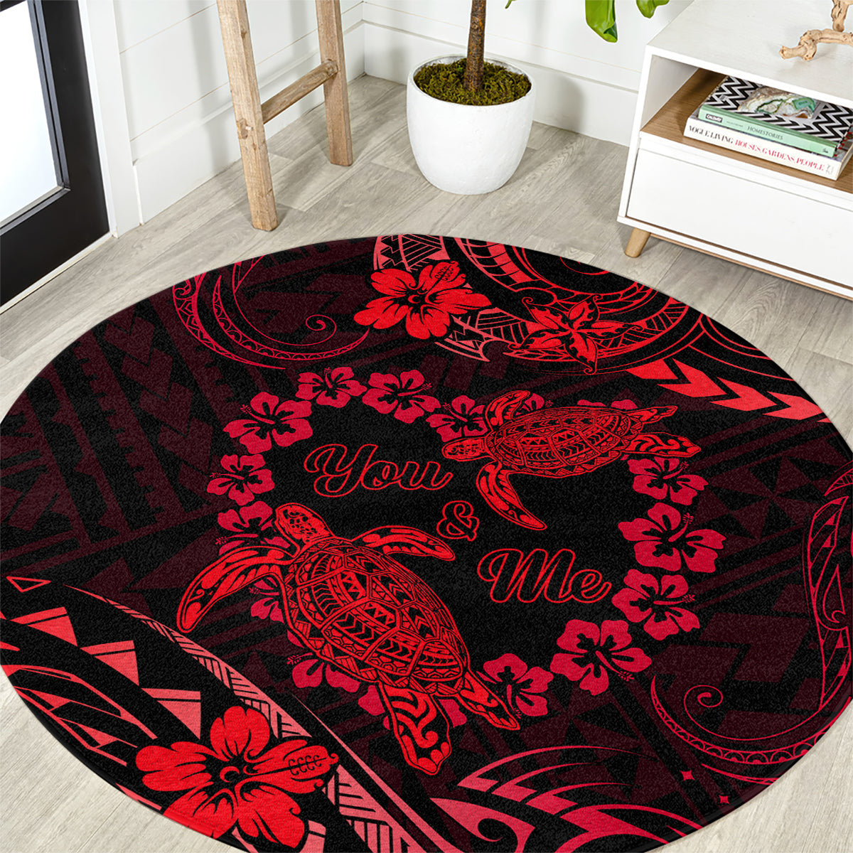 Polynesian Turtle Valentine Round Carpet You And Me Red Hibiscus Heart LT01 Red - Polynesian Pride