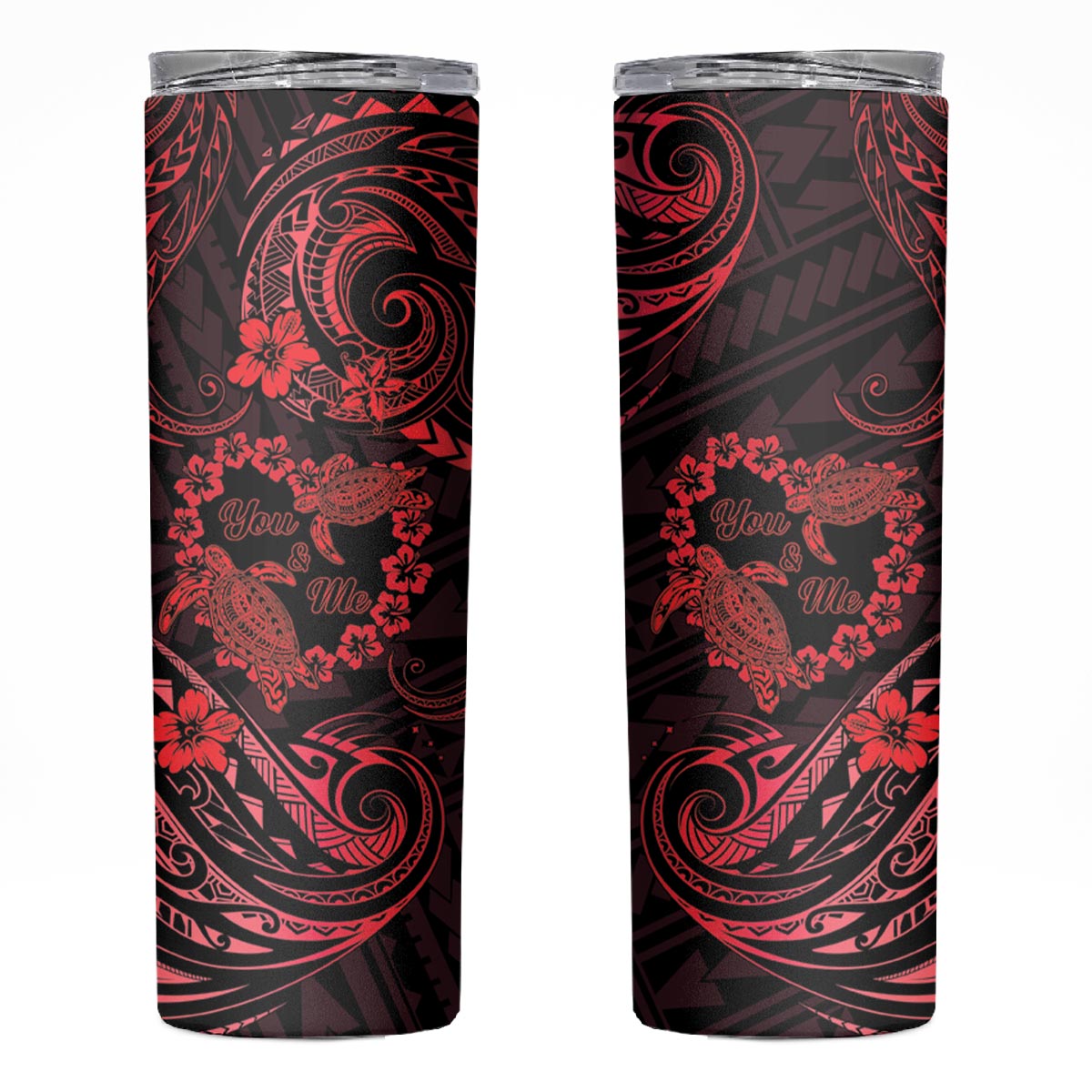 Polynesian Turtle Valentine Skinny Tumbler You And Me Red Hibiscus Heart