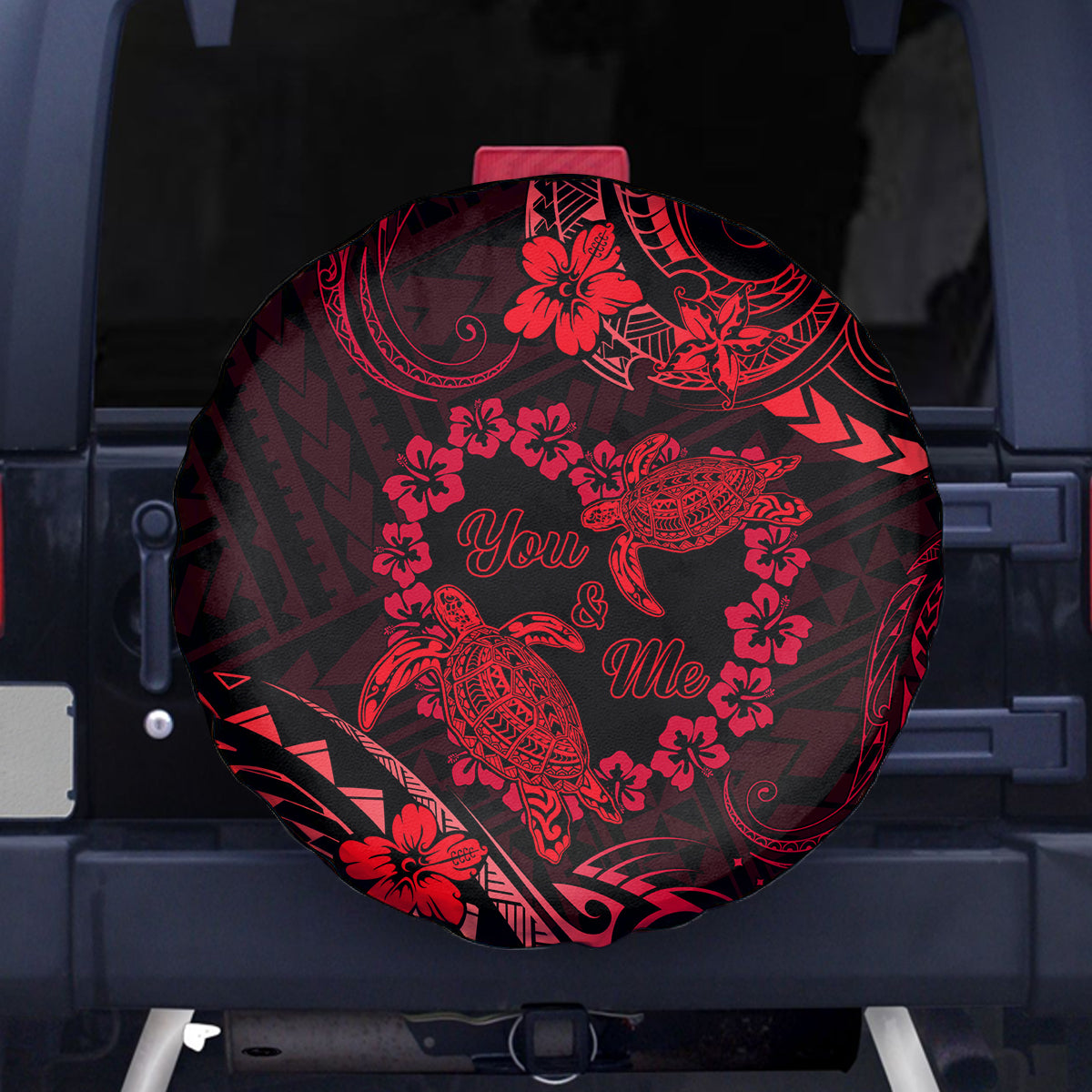 Polynesian Turtle Valentine Spare Tire Cover You And Me Red Hibiscus Heart LT01 Red - Polynesian Pride