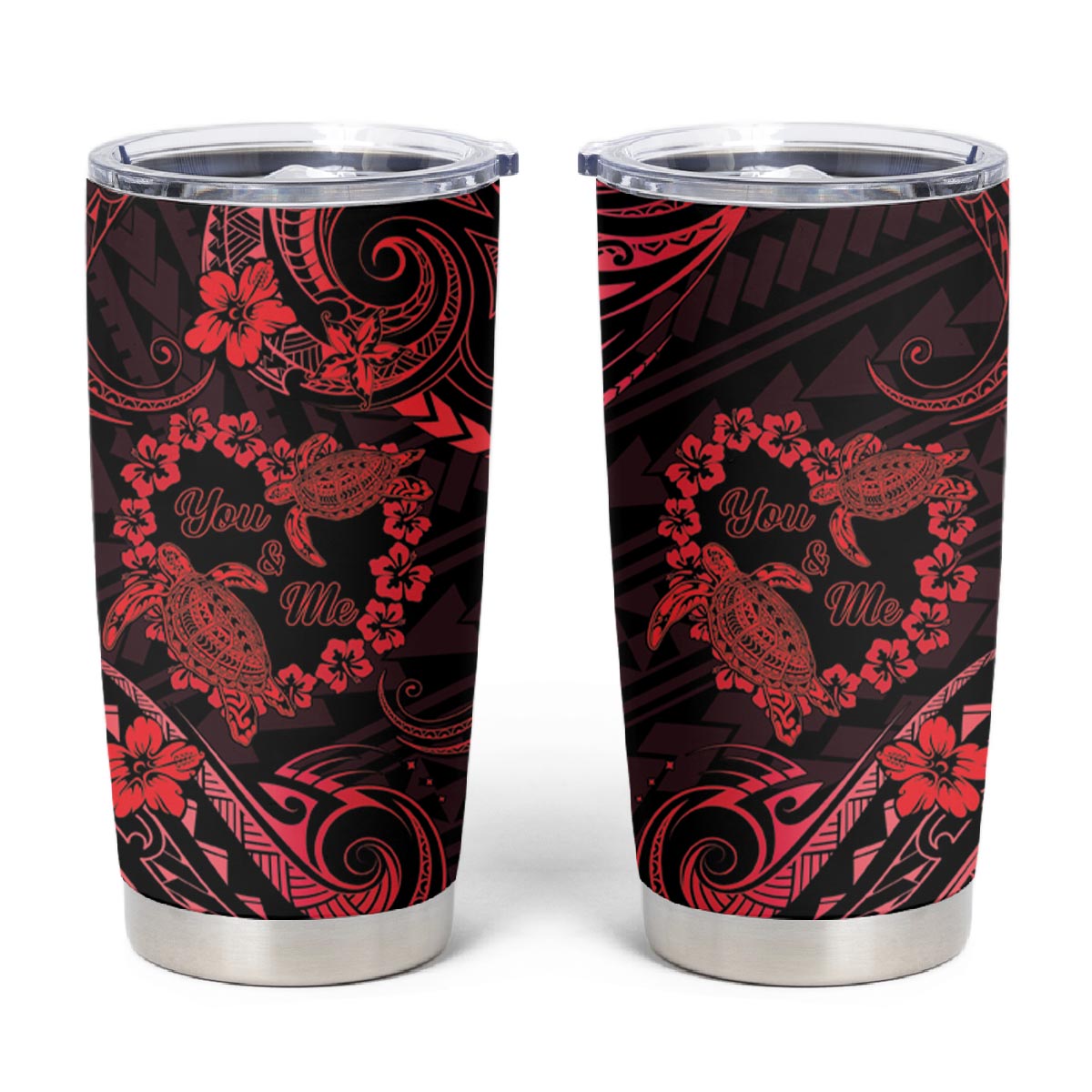Polynesian Turtle Valentine Tumbler Cup You And Me Red Hibiscus Heart LT01 Red - Polynesian Pride