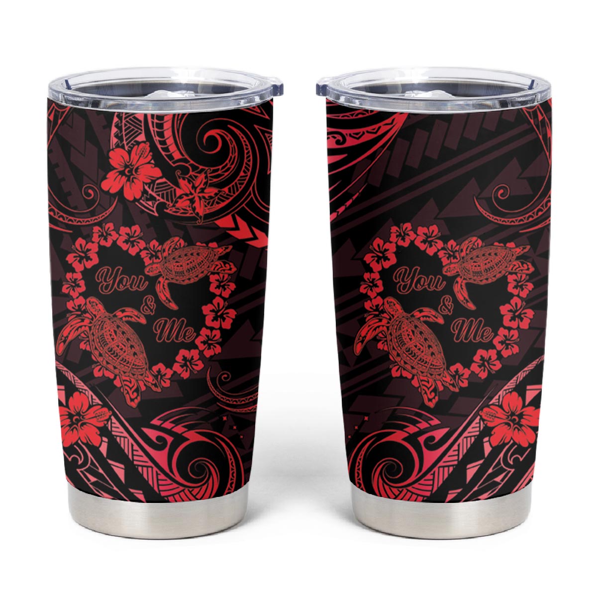 Polynesian Turtle Valentine Tumbler Cup You And Me Red Hibiscus Heart