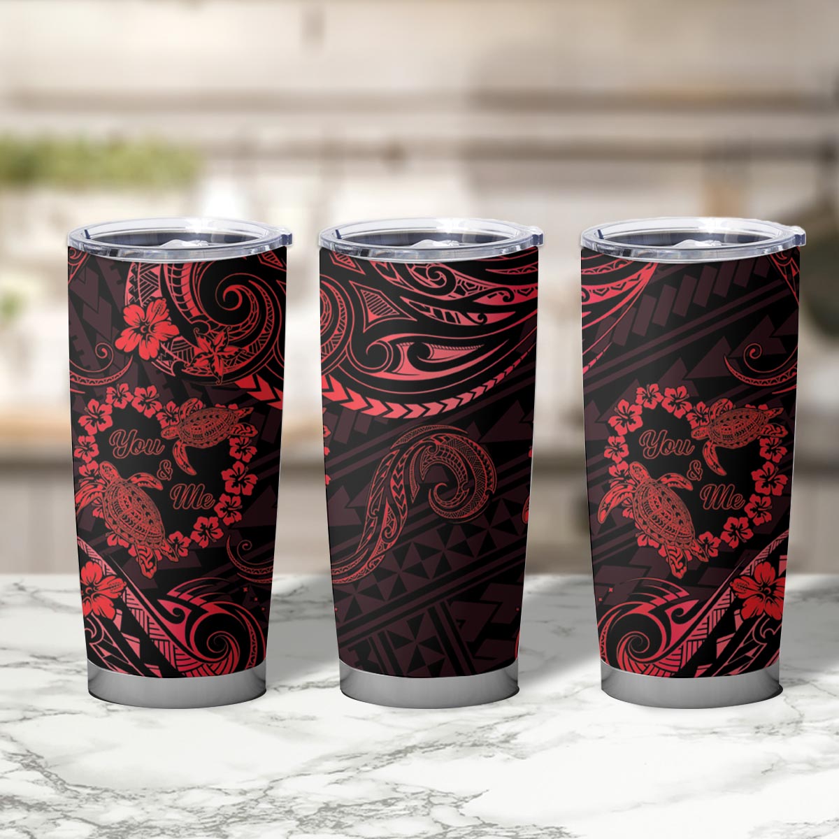 Polynesian Turtle Valentine Tumbler Cup You And Me Red Hibiscus Heart LT01 - Polynesian Pride