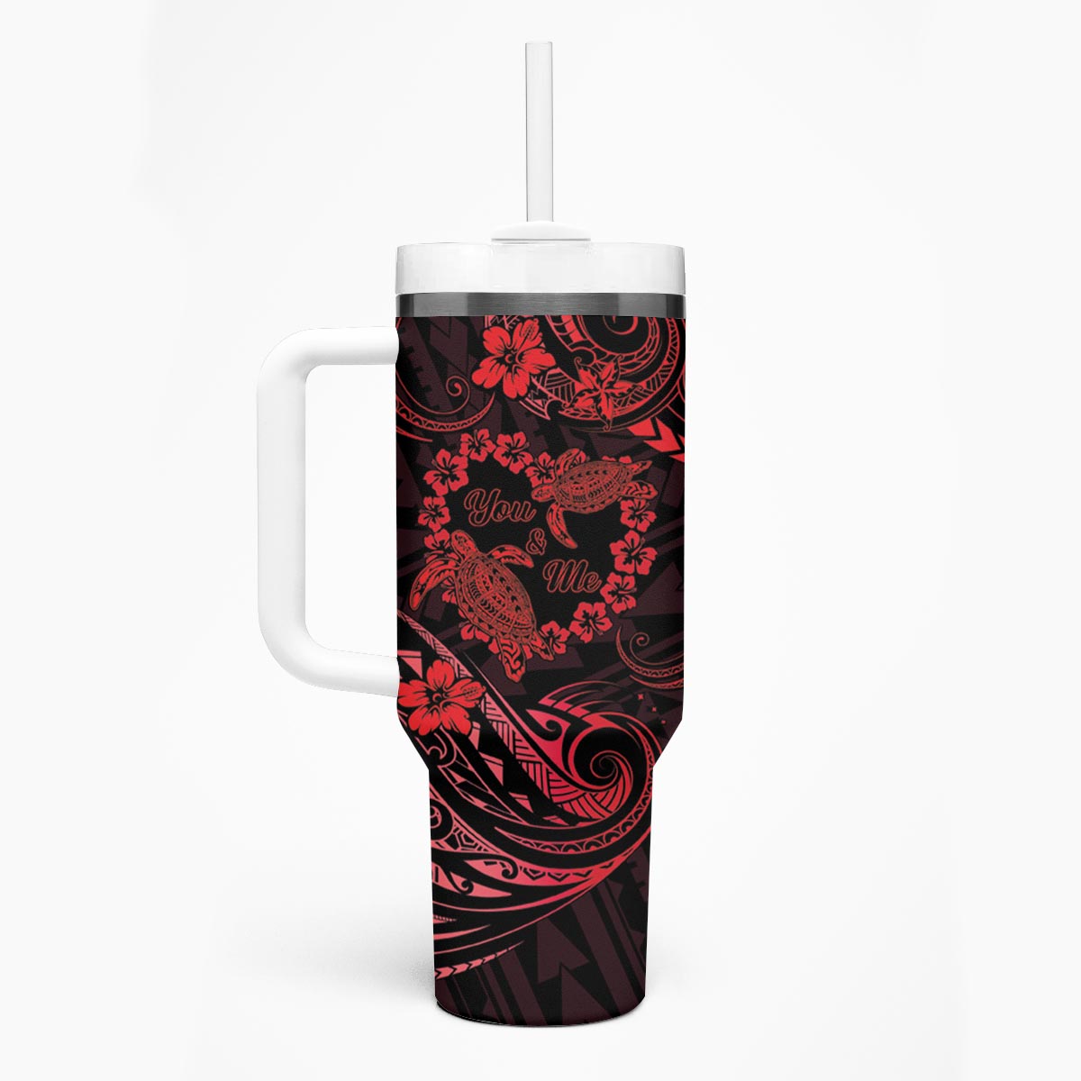 Polynesian Turtle Valentine Tumbler With Handle You And Me Red Hibiscus Heart