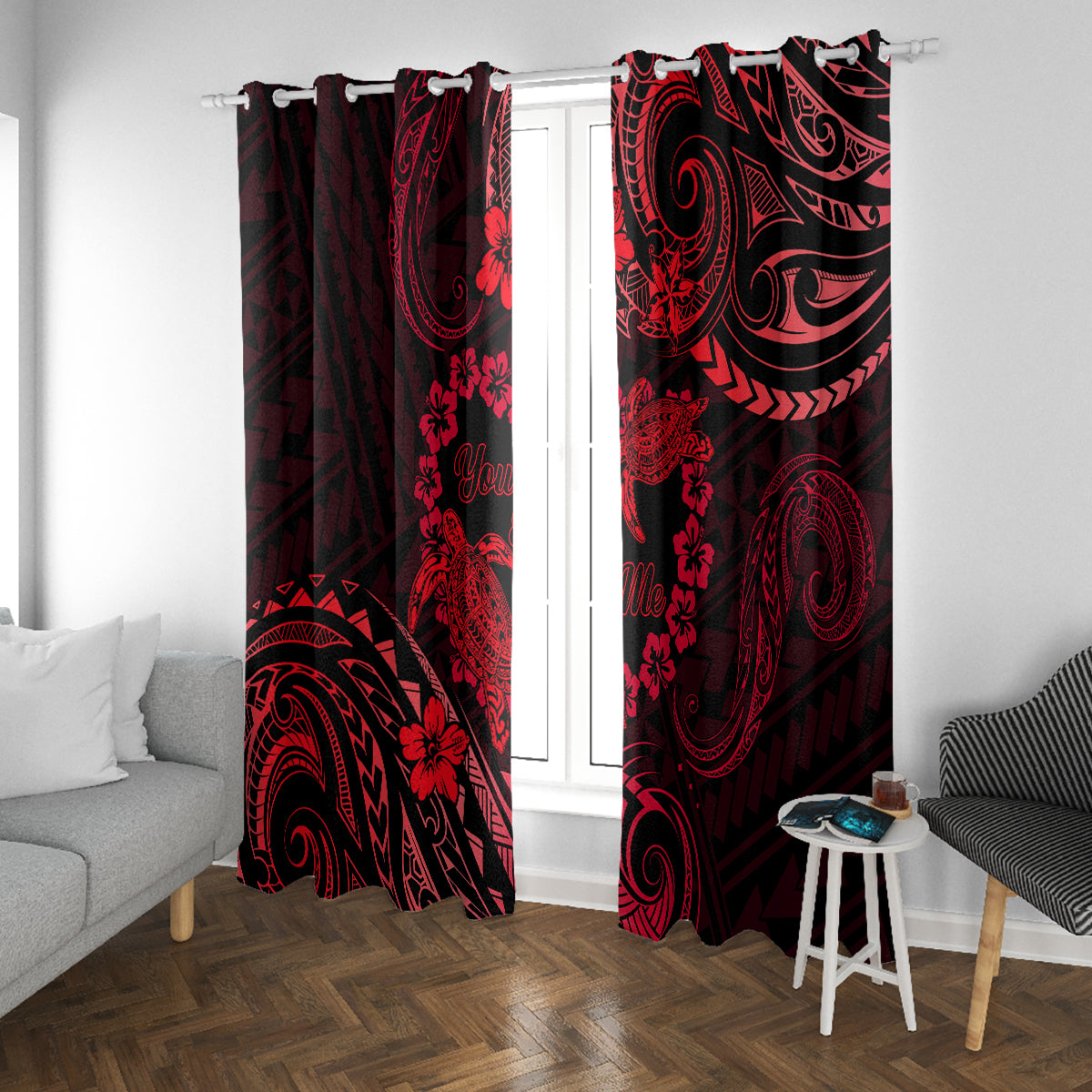 Polynesian Turtle Valentine Window Curtain You And Me Red Hibiscus Heart LT01 With Grommets Red - Polynesian Pride