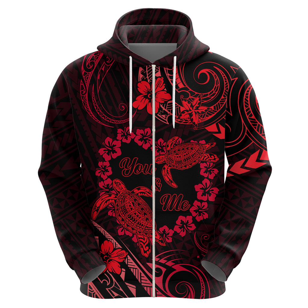 Polynesian Turtle Valentine Zip Hoodie You And Me Red Hibiscus Heart LT01 - Polynesian Pride