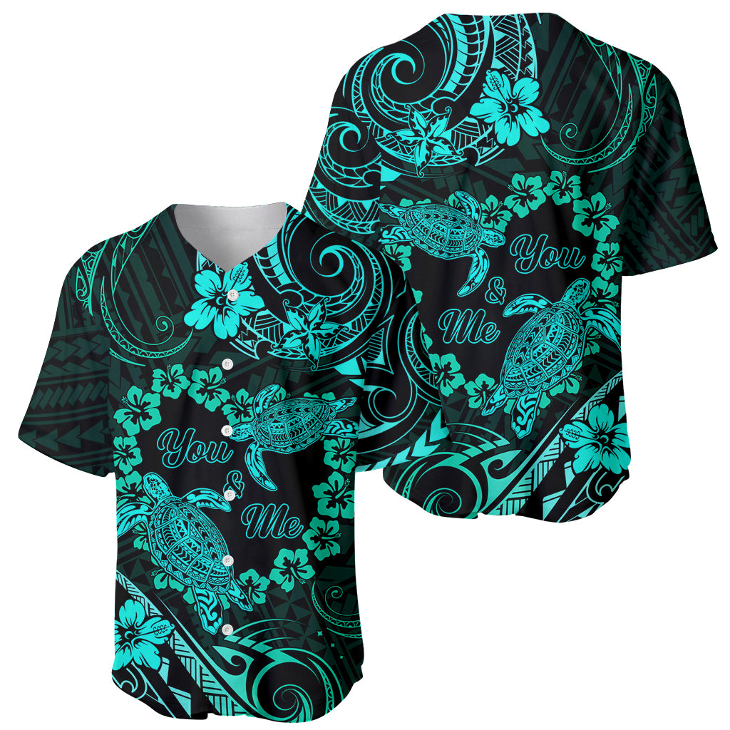 Polynesian Turtle Valentine Baseball Jersey You And Me Turquoise Hibiscus Heart LT01 - Polynesian Pride