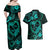 Polynesian Turtle Valentine Couples Matching Off Shoulder Maxi Dress and Hawaiian Shirt You And Me Turquoise Hibiscus Heart LT01 - Polynesian Pride