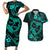 Polynesian Turtle Valentine Couples Matching Short Sleeve Bodycon Dress and Hawaiian Shirt You And Me Turquoise Hibiscus Heart LT01 Turquoise - Polynesian Pride