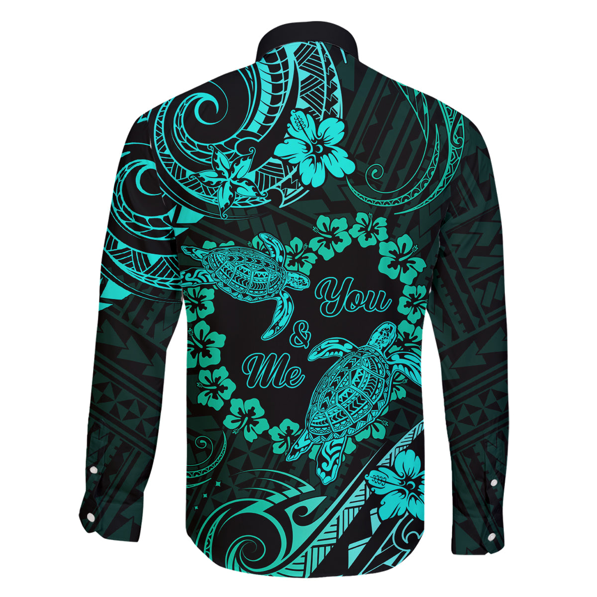 Polynesian Turtle Valentine Family Matching Long Sleeve Bodycon Dress and Hawaiian Shirt You And Me Turquoise Hibiscus Heart LT01 - Polynesian Pride