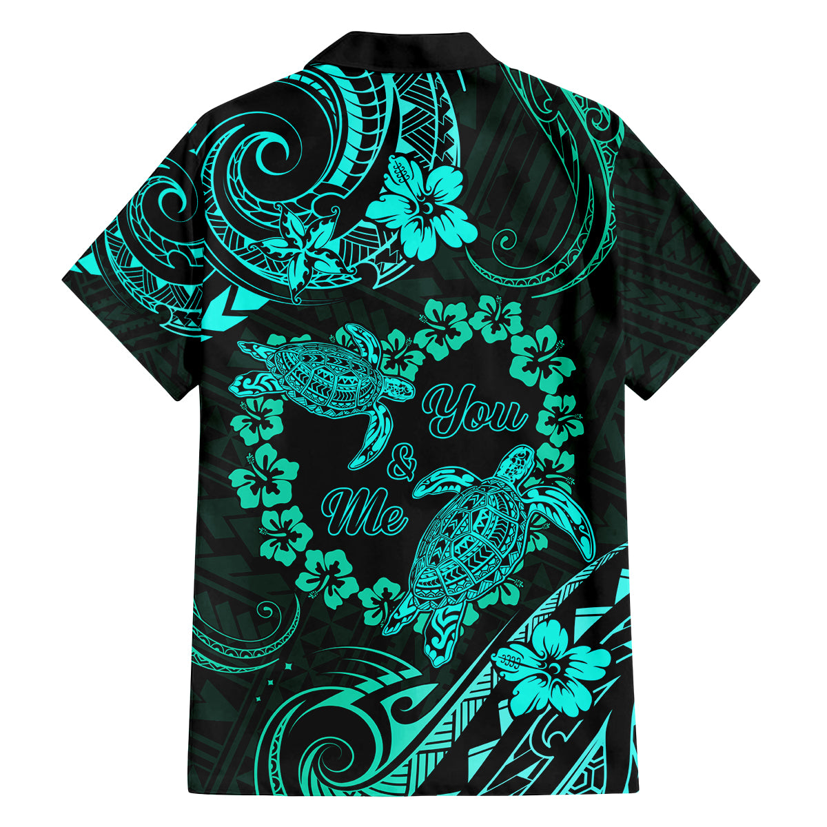 Polynesian Turtle Valentine Family Matching Off Shoulder Short Dress and Hawaiian Shirt You And Me Turquoise Hibiscus Heart LT01 - Polynesian Pride