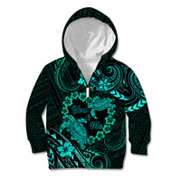 Polynesian Turtle Valentine Kid Hoodie You And Me Turquoise Hibiscus Heart LT01 Zip Hoodie Turquoise - Polynesian Pride