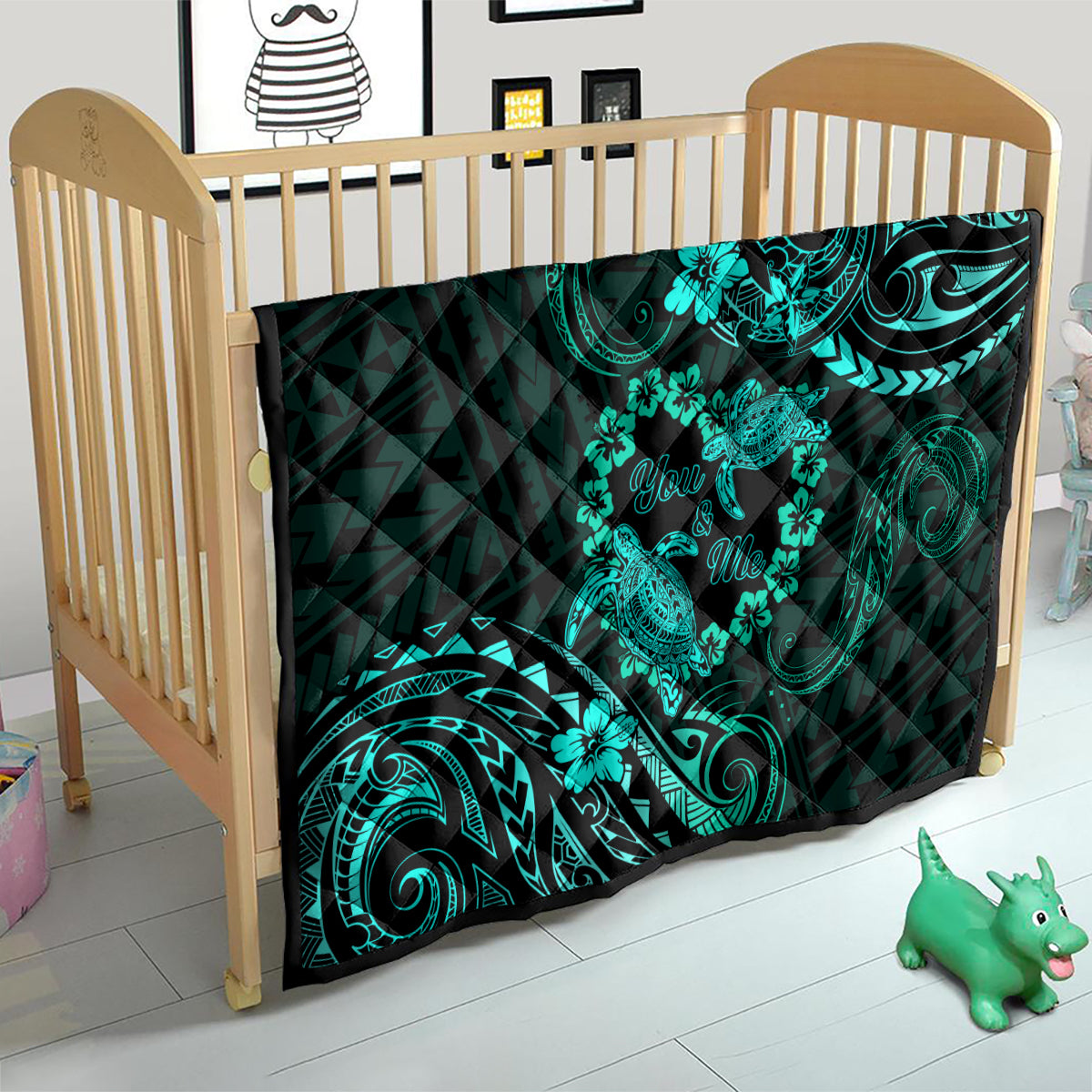 Polynesian Turtle Valentine Quilt You And Me Turquoise Hibiscus Heart LT01 - Polynesian Pride