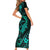 Polynesian Turtle Valentine Short Sleeve Bodycon Dress You And Me Turquoise Hibiscus Heart LT01 - Polynesian Pride