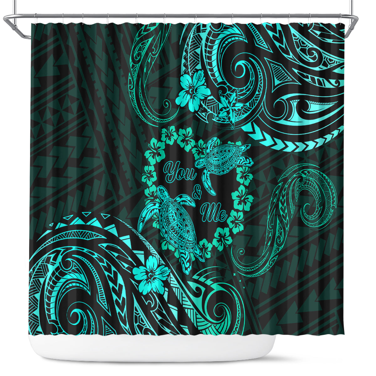 Polynesian Turtle Valentine Shower Curtain You And Me Turquoise Hibiscus Heart LT01 Turquoise - Polynesian Pride