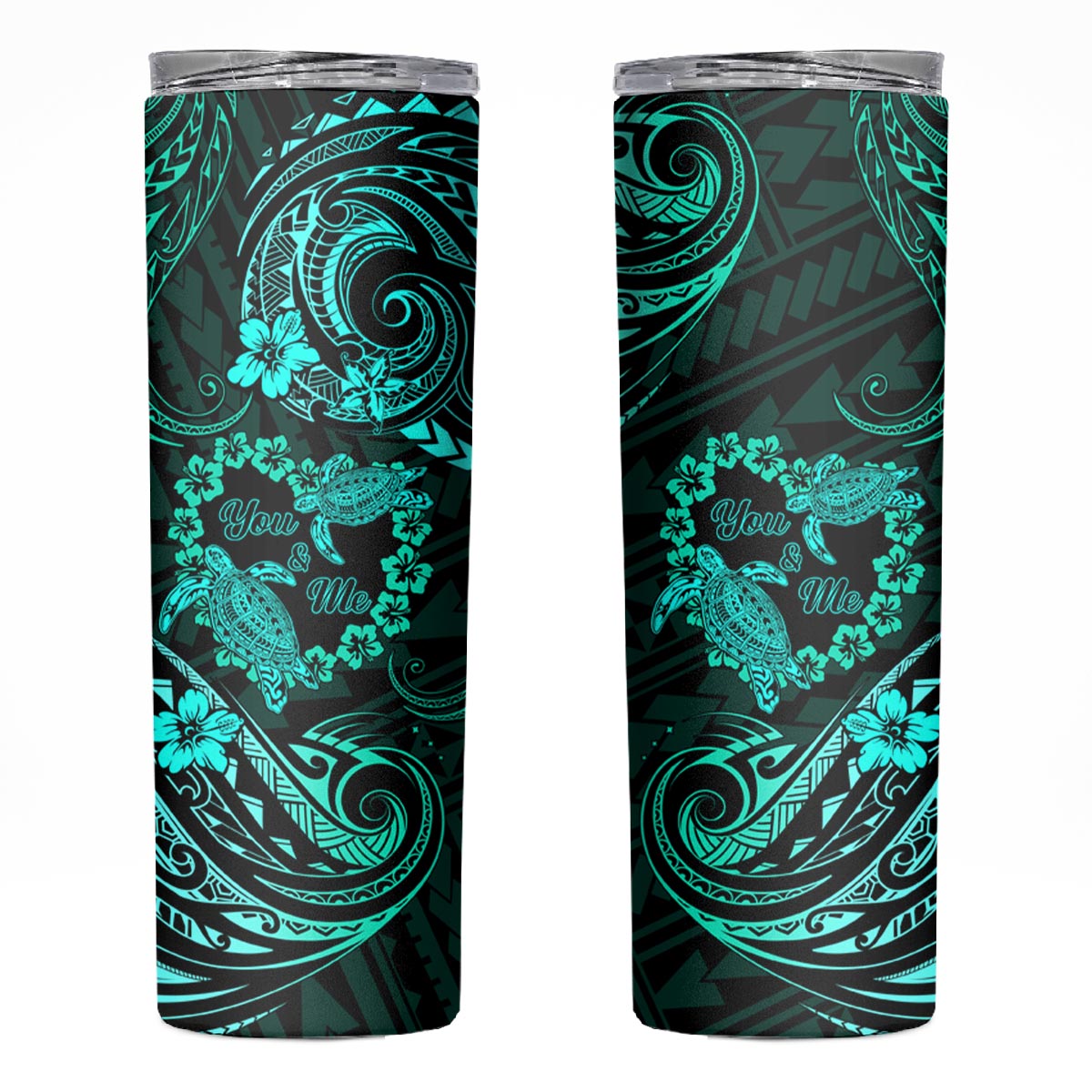 Polynesian Turtle Valentine Skinny Tumbler You And Me Turquoise Hibiscus Heart LT01 Turquoise - Polynesian Pride