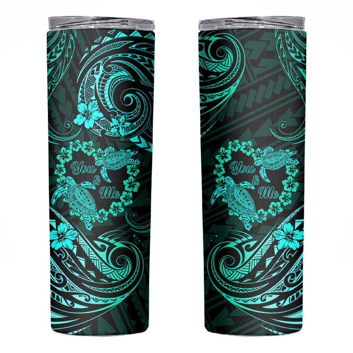 Polynesian Turtle Valentine Skinny Tumbler You And Me Turquoise Hibiscus Heart