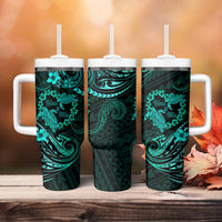 Polynesian Turtle Valentine Tumbler With Handle You And Me Turquoise Hibiscus Heart
