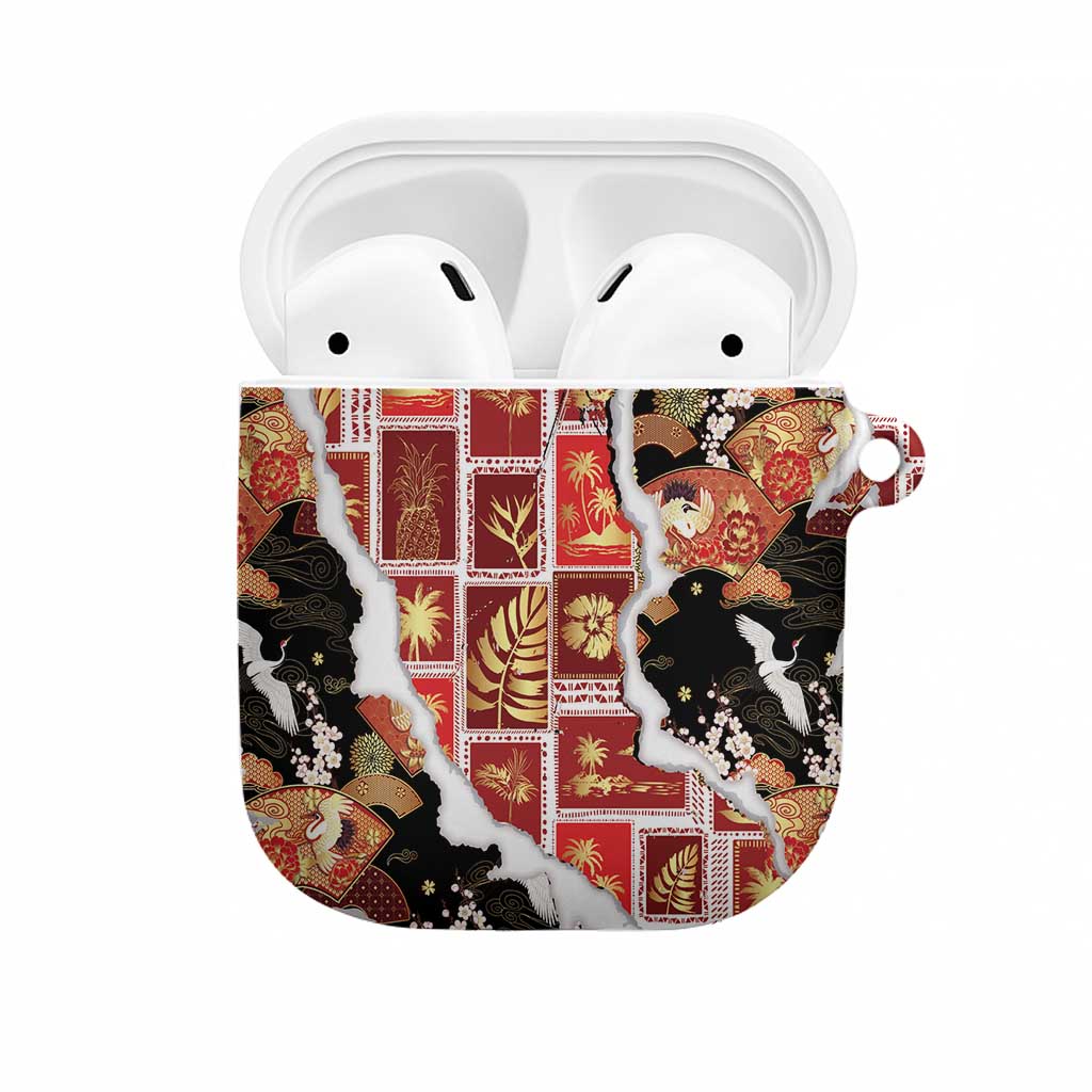 Hawaii Japanese Culture Black AirPods Case Spring Cranes Aloha Pattern LT01 Black - Polynesian Pride