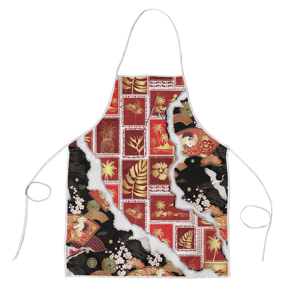Hawaii Japanese Culture Black Apron Spring Cranes Aloha Pattern LT01 Black - Polynesian Pride