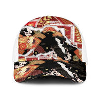 Hawaii Japanese Culture Black Baseball Net Cap Spring Cranes Aloha Pattern LT01 One Size White Black - Polynesian Pride